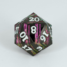Dado D20 Metal negro pink stripes