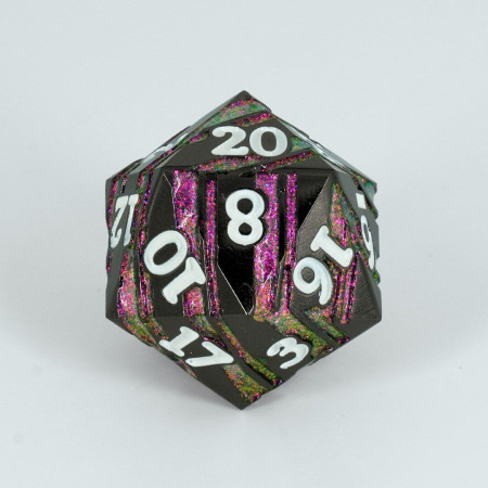 Dado D20 Metal negro pink stripes