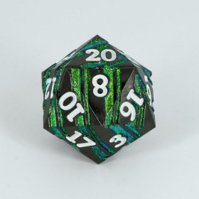 Dado D20 Metal negro green stripes