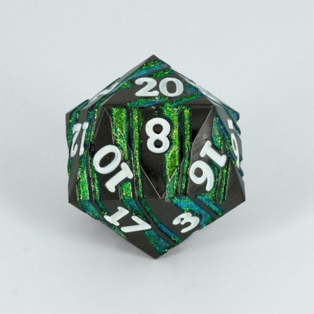 Dado D20 Metal negro green stripes