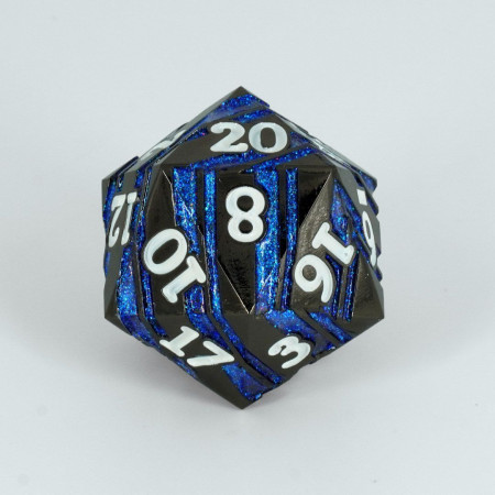 Dado D20 Metal negro blue stripes