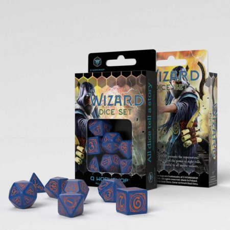 Set Dados Wizard Azul/Naranja (7U) - Q-Workshop