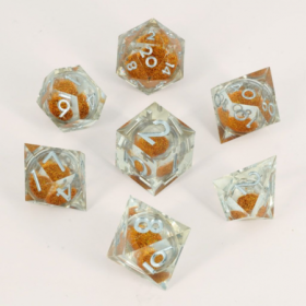 Dados RPG Transparentes con Polvo Dorado