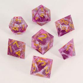 Dados RPG Transparentes con Polvo Rosa