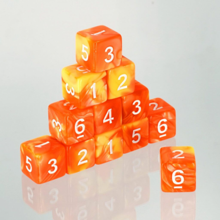 Dados acrílicos mármol naranja y amarillo