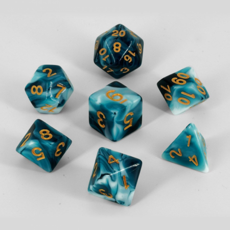 Dados RPG acrílicos turquesa-blanco