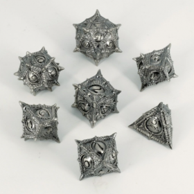 Dados RPG Metálicos Plateados Ojo de Dragón
