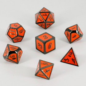 Dados RPG Metálicos Naranja y Negro