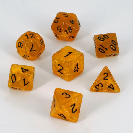 Set de Dados Acrílicos Dorado Transparente Glitter | TPK Hobby & Games