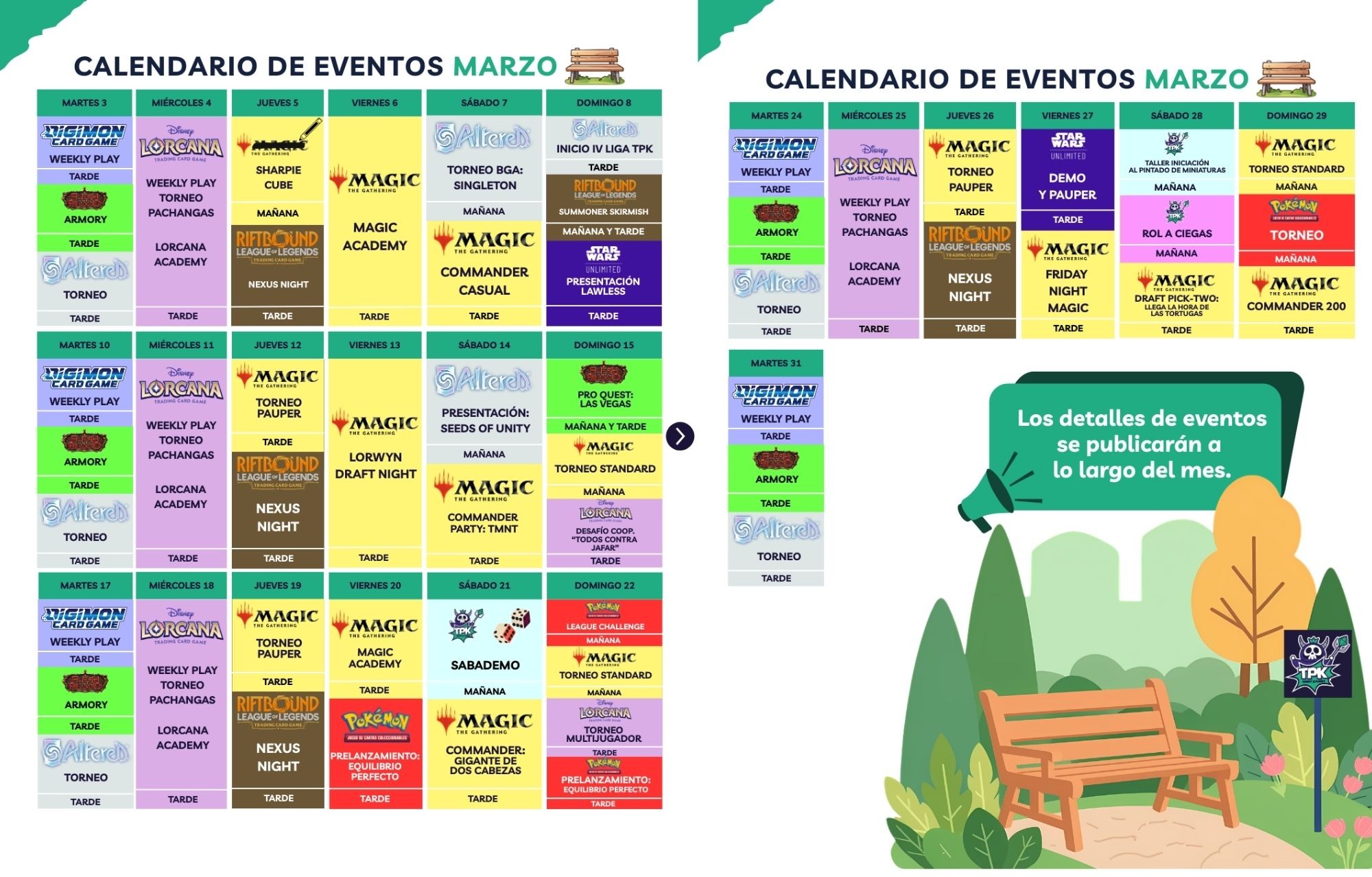 Calendario de eventos del mes en TPK