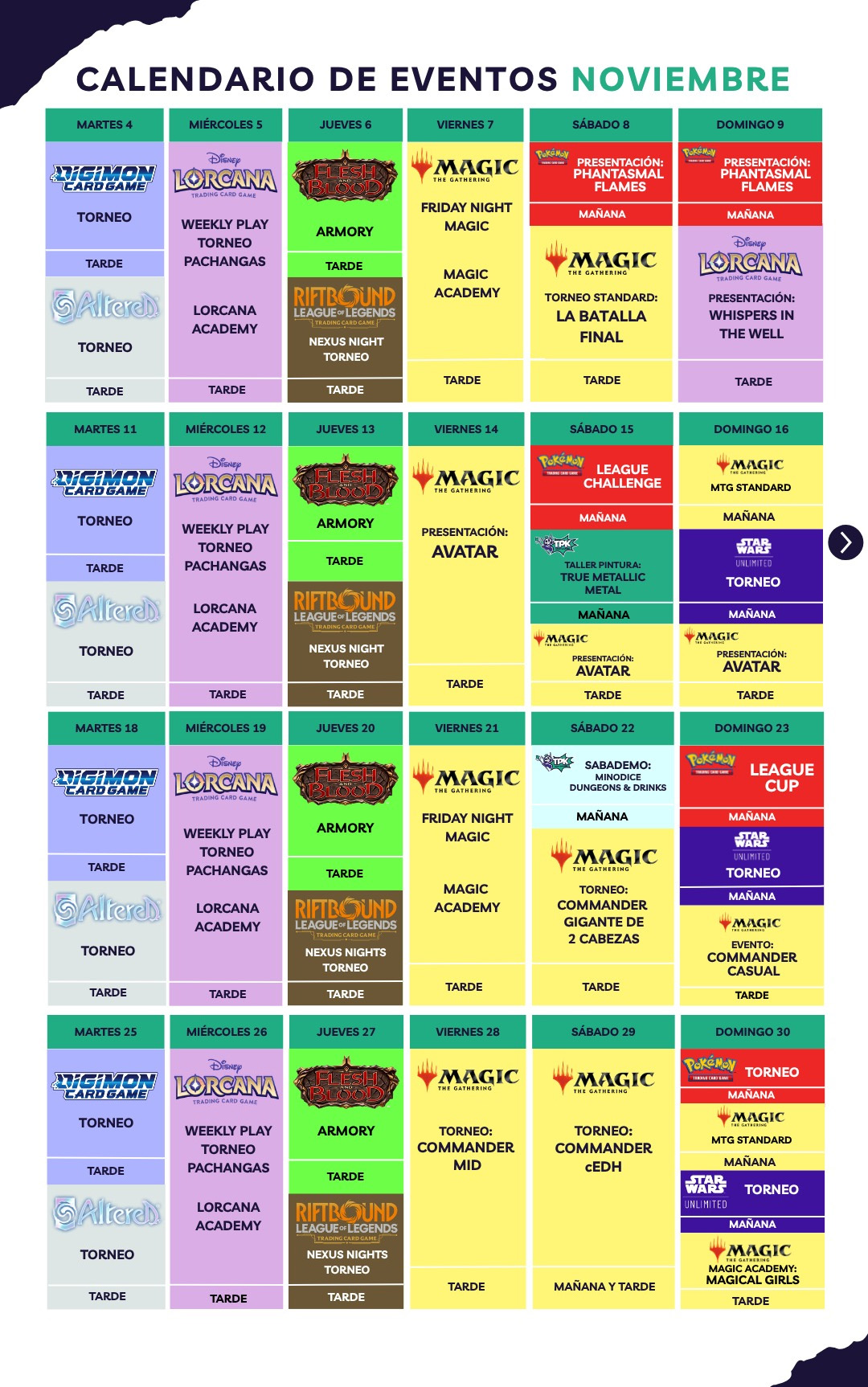Calendario de eventos del mes en TPK